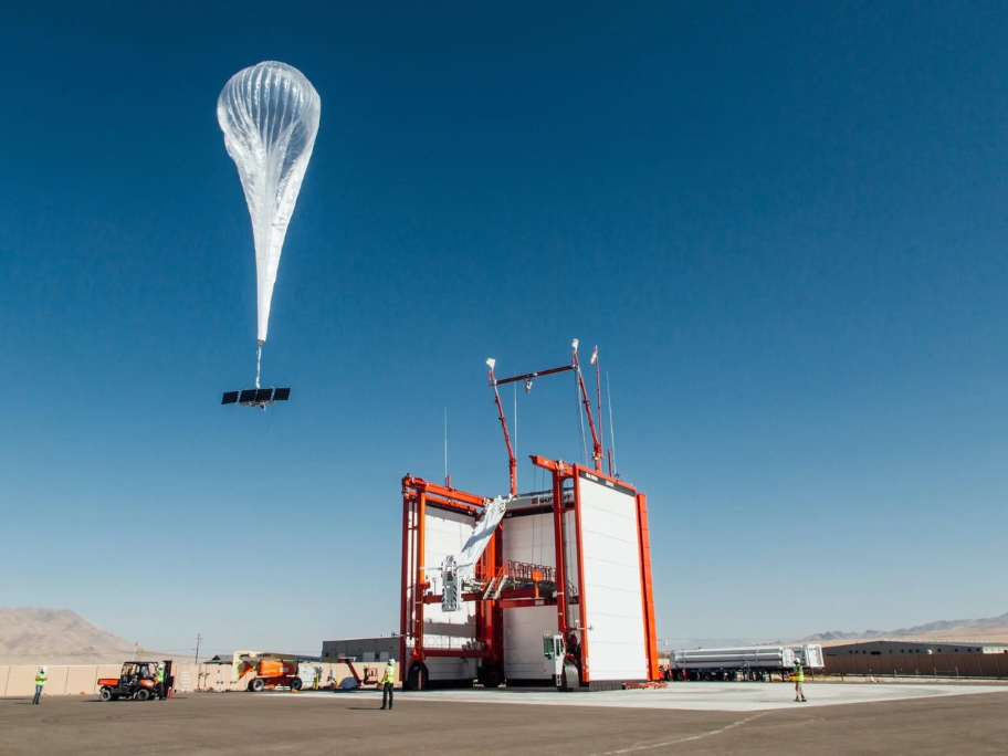 High-altitude balloon launching from a ground station equipped with a custom industrial turntable and cable management system from CUSA, designed for remote connectivity solutions.